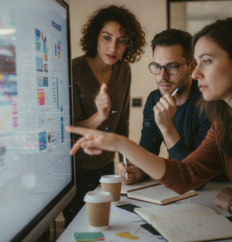 Product team collaborating around marketplace dashboards